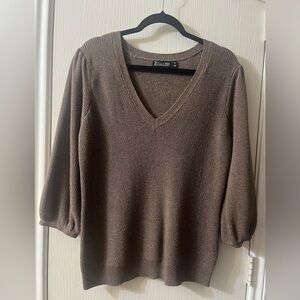 🛍️Like New XL New York & Company V-Neck 3/4 Sleeve Shimmer Brown Sweater